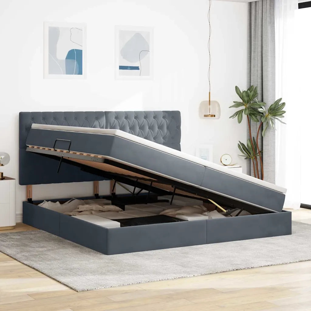 Letto con contenitore e LED Grigio scuro 200 x 200 cm Velluto