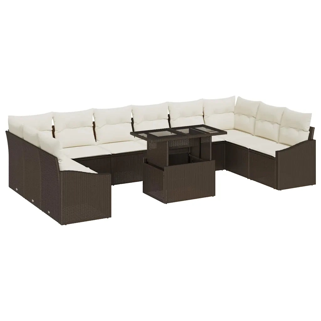 Set di divani con cuscino 11 pcs Marrone e Crema polyrattan 3349074