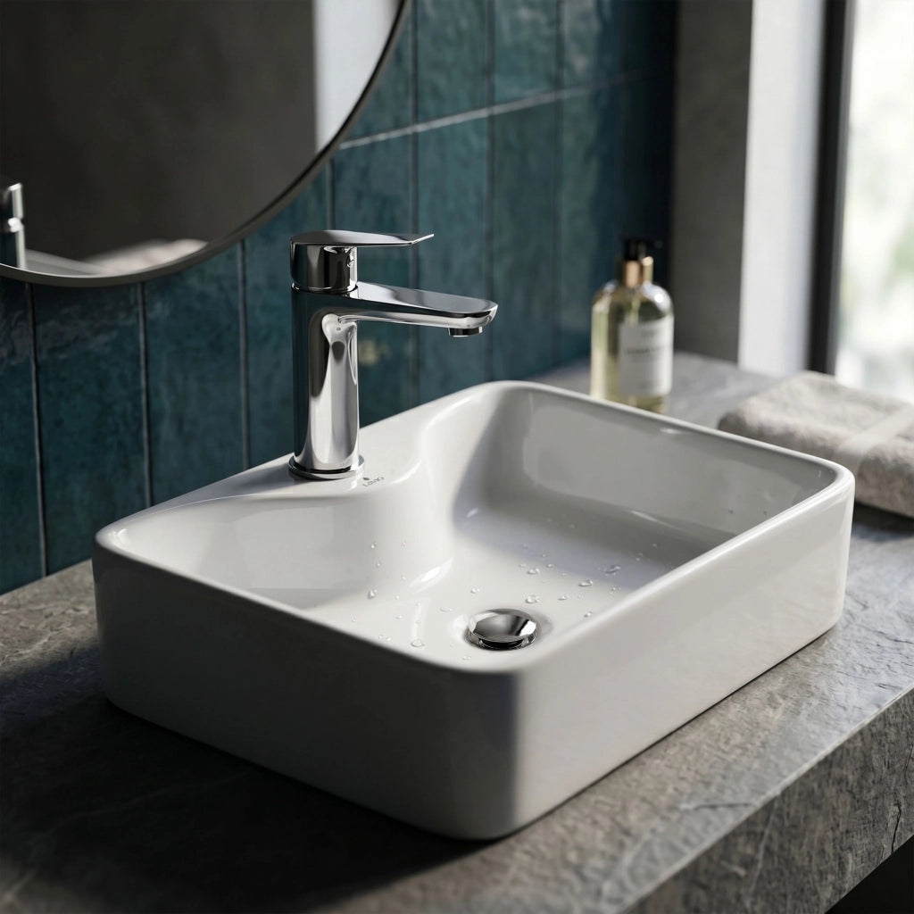 Lavabo da appoggio rettangolare ceramica 47 cm Bianco