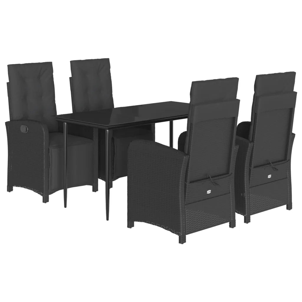 Set da Pranzo da Giardino 5 pz Nero con Cuscini in Polyrattan 3212530