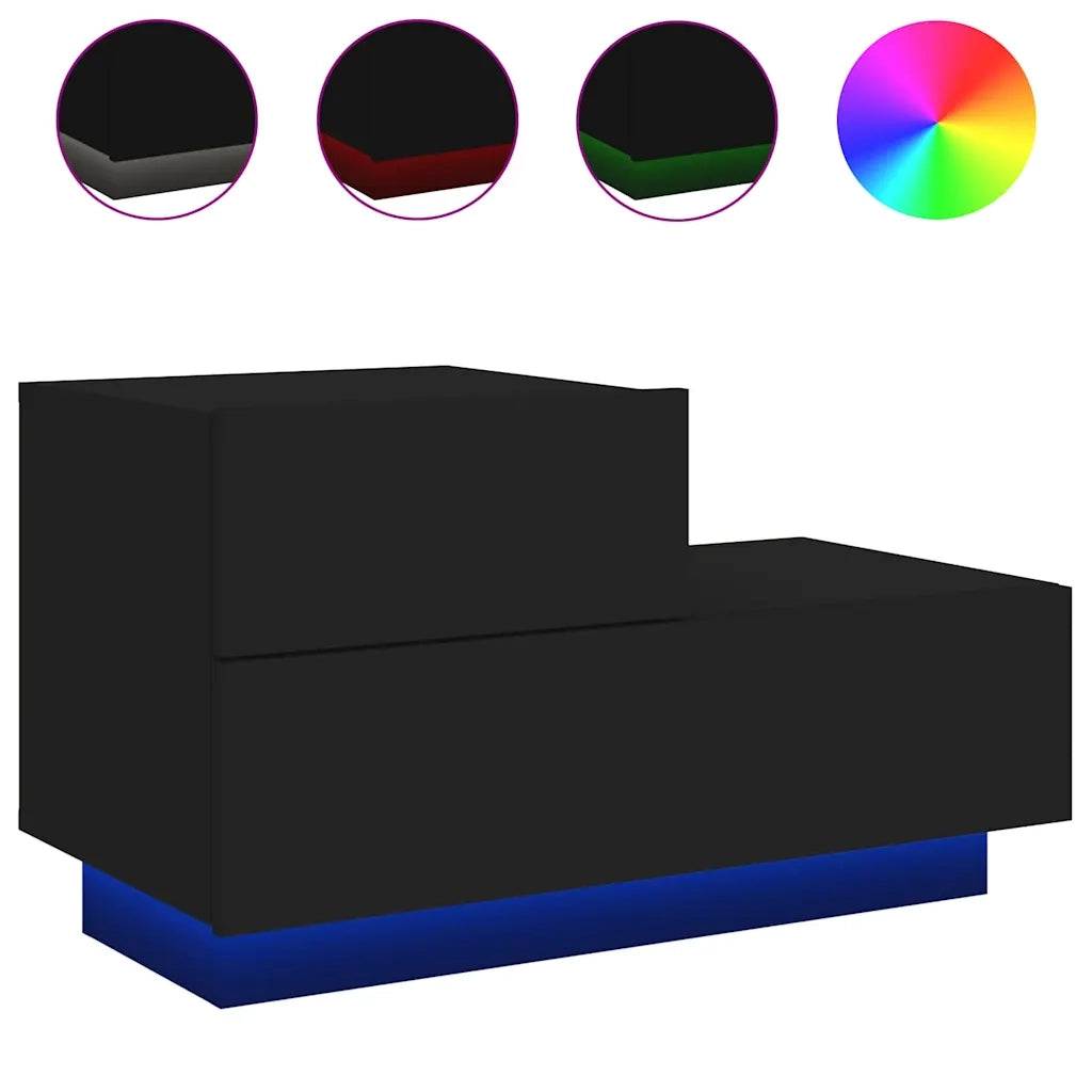 Comodino | Armadio da Notte | Mobiletto da notte con Luci LED Nero 70x36x40,5 cm