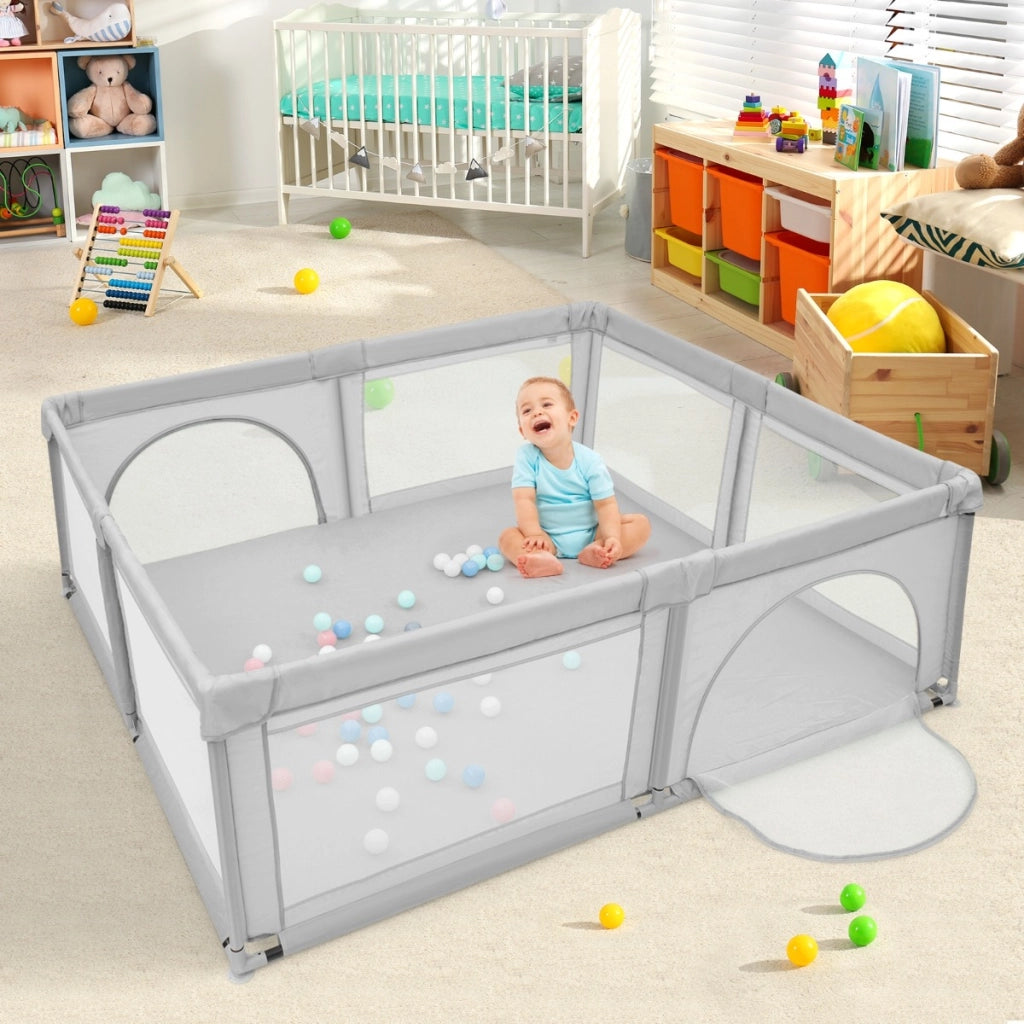 Box sicurezza interno grigio e tappeto gioco pieghevole, Box bambini interno grigio e tappeto impermeabile-Per i neonati