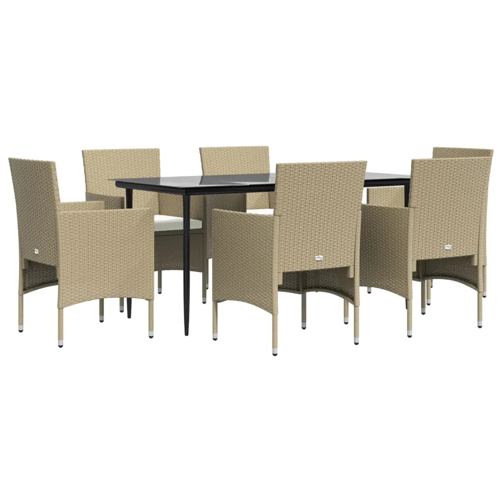 Set da Pranzo da Giardino 7 pz con Cuscini Beige e Nero 3156625
