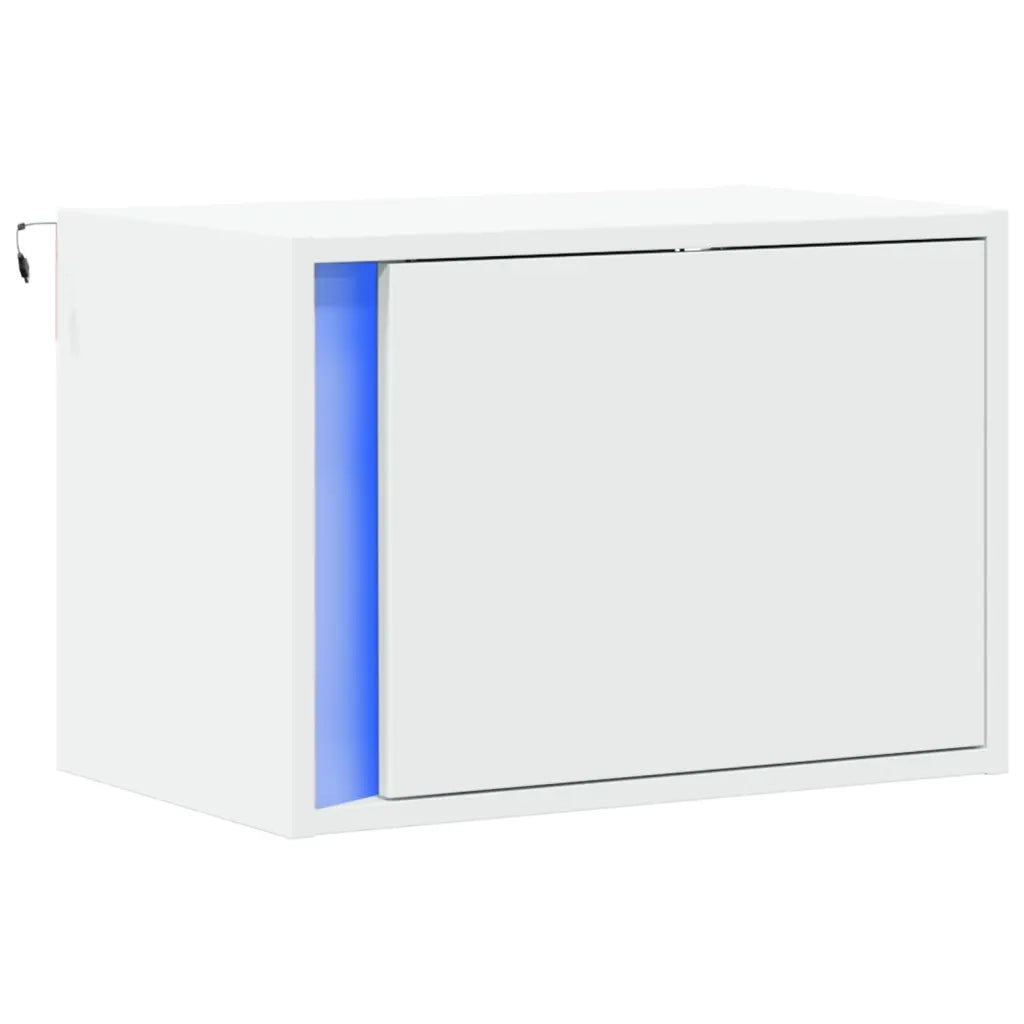 Comodino | Armadio da Notte | Mobiletto da notte a Parete con Luci LED Bianco