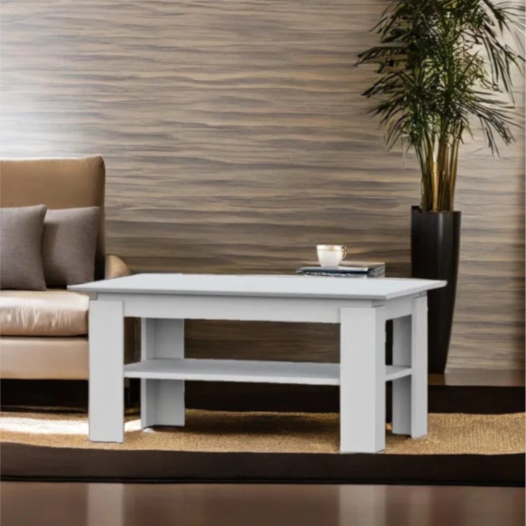 Tavolino, Tavolino da caff? Sola - Bianco - Ripiano aggiuntivo - Larghezza 90 cm, Altezza 43 cm, Profondit? 55 cm