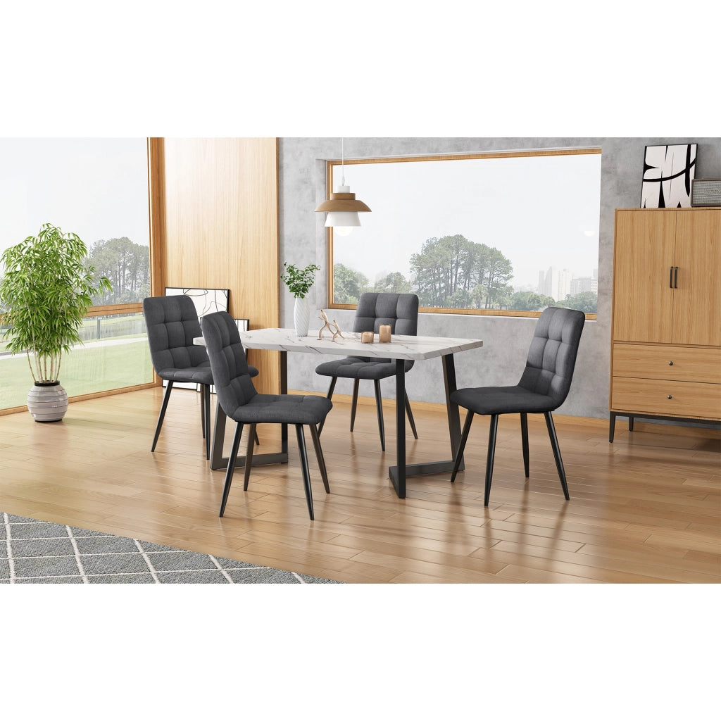 Sedia da pranzo 4 pezzi con schienale e cuciture decorative, in lino grigio