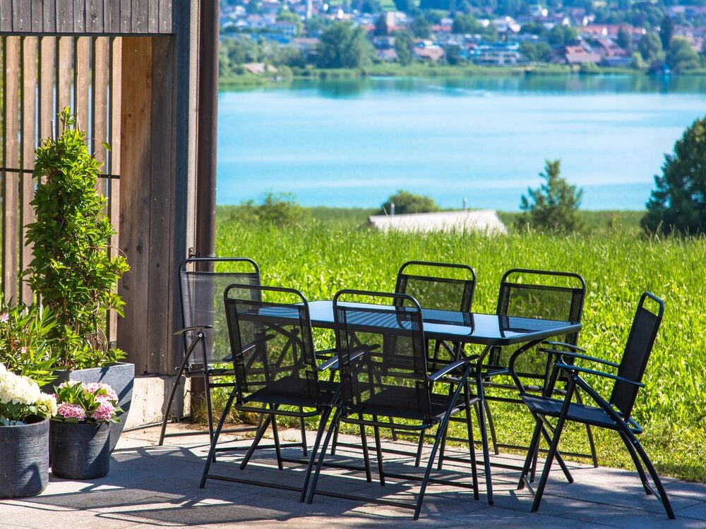 Tavolo da pranzo per esterno in acciaio Nero 140 x 80 cm da giardino moderno