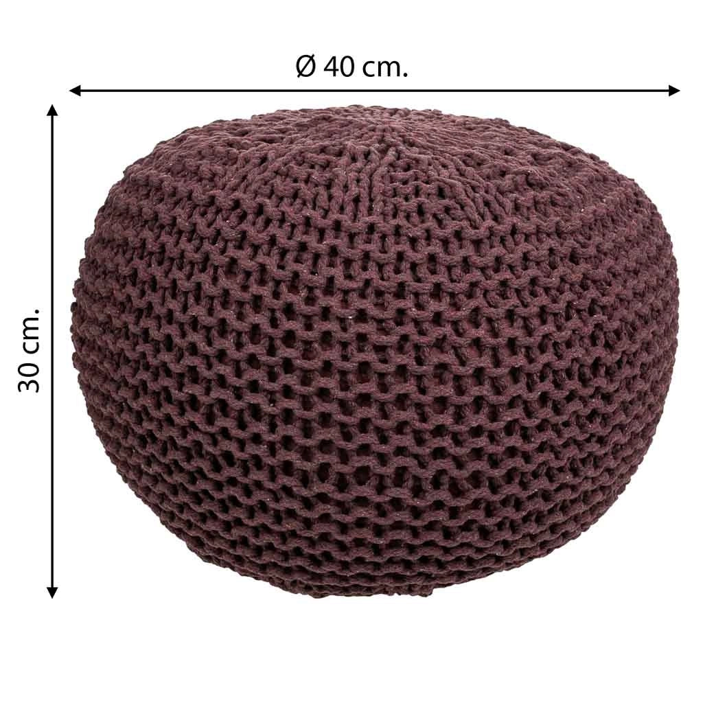 Puf in cotone intrecciato marrone 40x40x30h