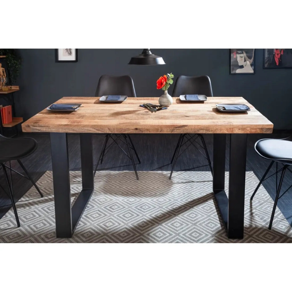 Table LODEN 120 cm – Piano in legno massiccio di mango verniciato – Gambe a U in metallo nero