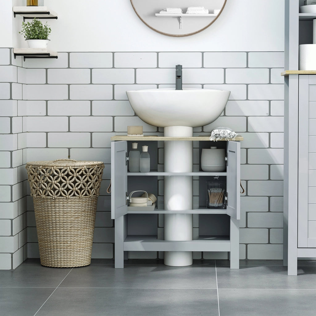 Mobiletto Sottolavabo con 2 Ante e Ripiano Regolabile ¨C Minimal ¨C Grigio 60x30x60 cm