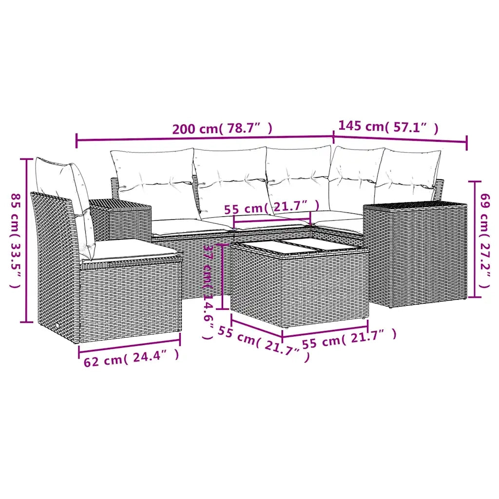 Set Divano da Giardino 6 pz con Cuscini Marrone in Polyrattan 3254920