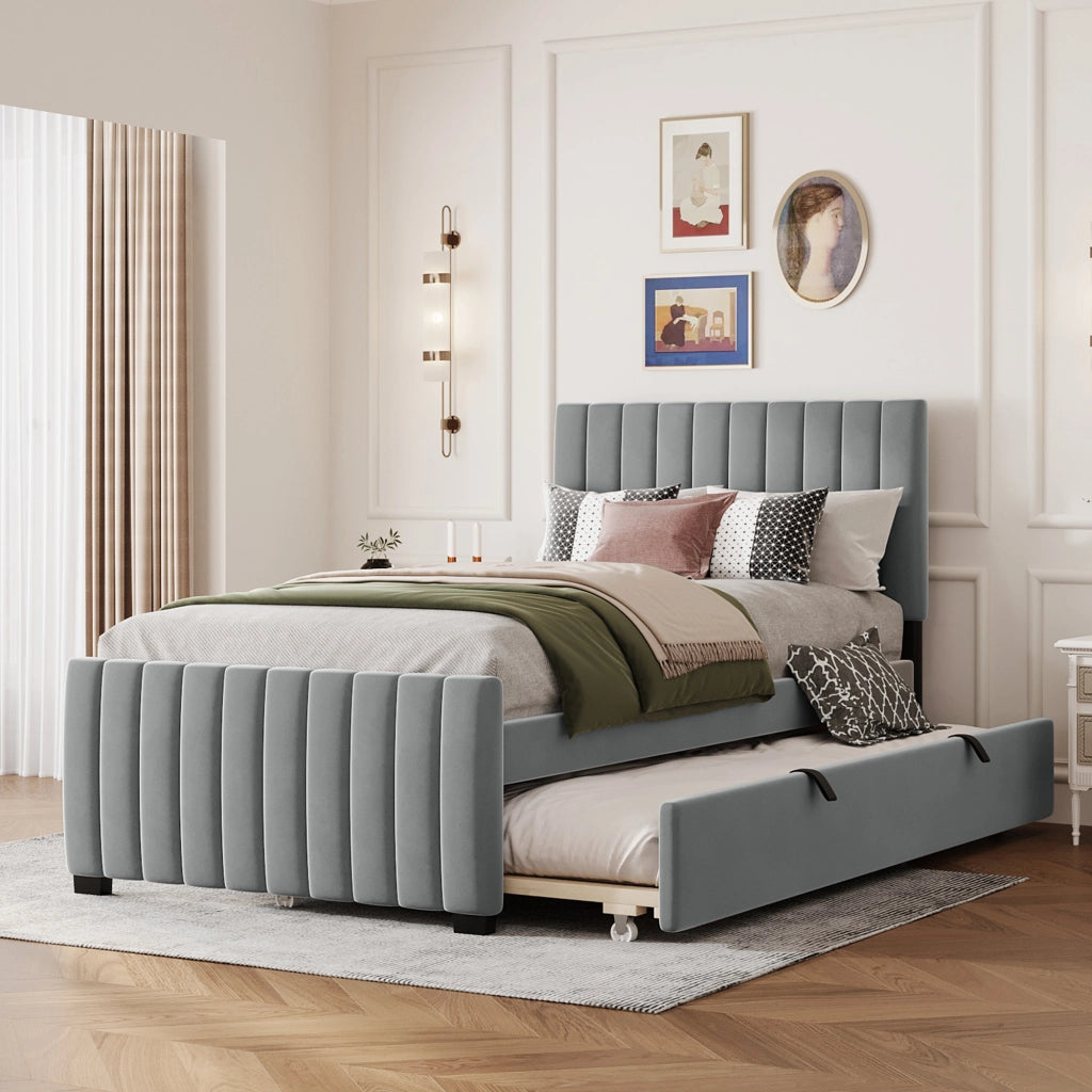 Letto a scomparsa in velluto grigio - Zephmum- 90x190 cm con letto estraibile