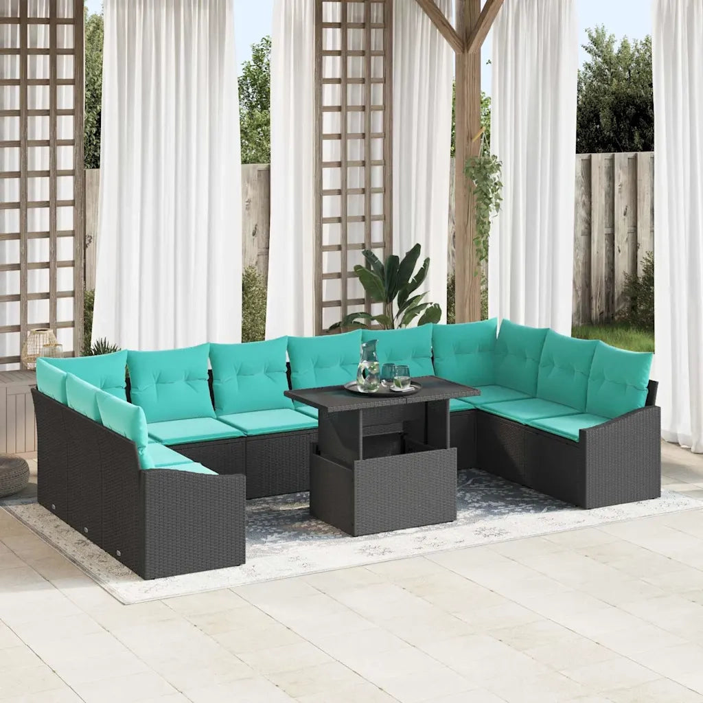 Set di divani con cuscino 11 pcs Nero e Blu polyrattan 3349082