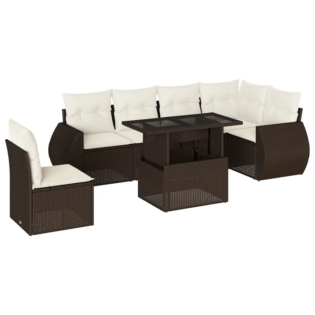 Set Divani da Giardino 7 pz con Cuscini Marrone in Polyrattan 3268573