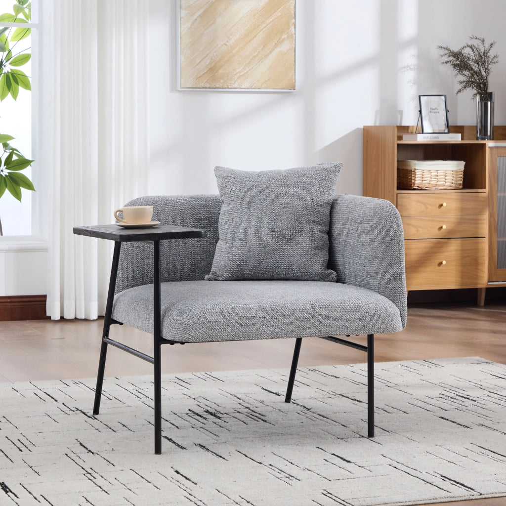 Poltrona singola moderna grigia in ciniglia con tavolino 86x72x71 cm