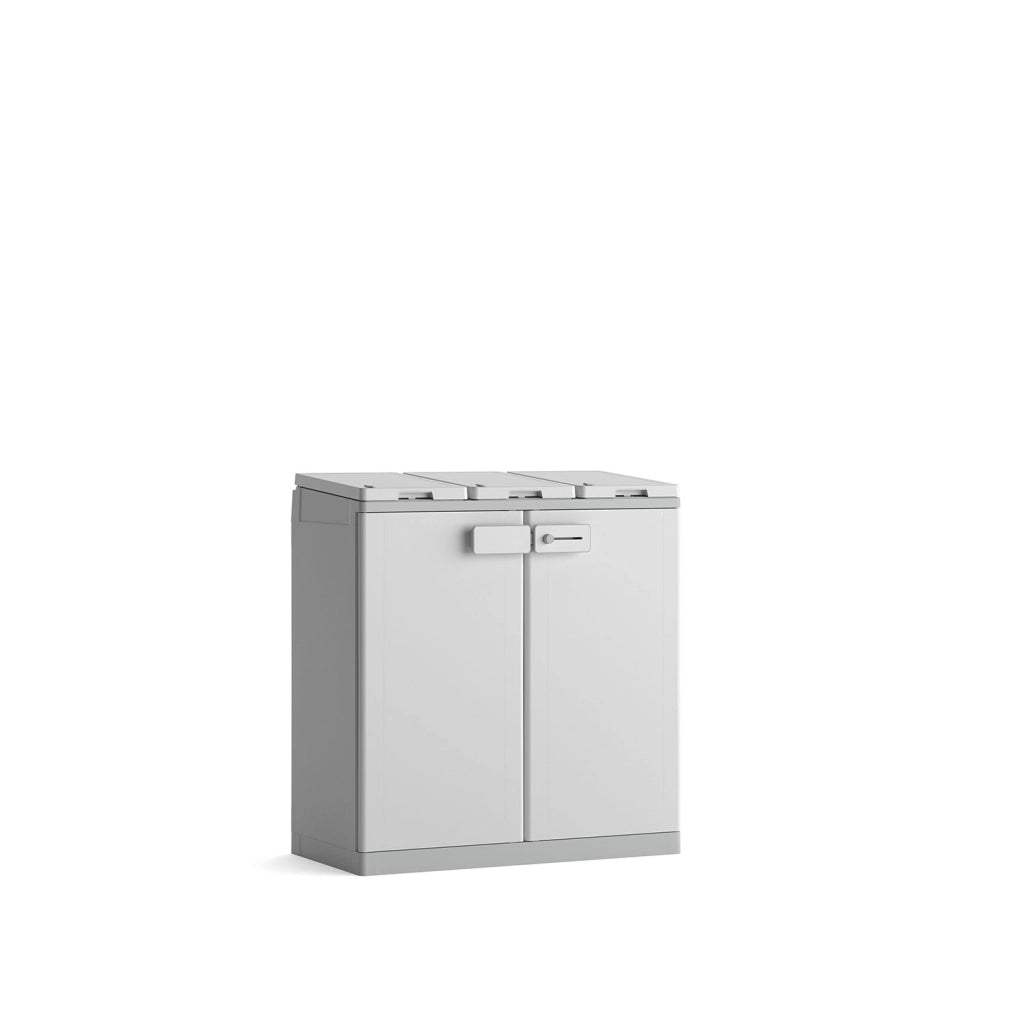 Armadio Pattumiera Differenziata 2 Ante 94x45x87 cm Keter Recyclo Basic Grigio e Bianco