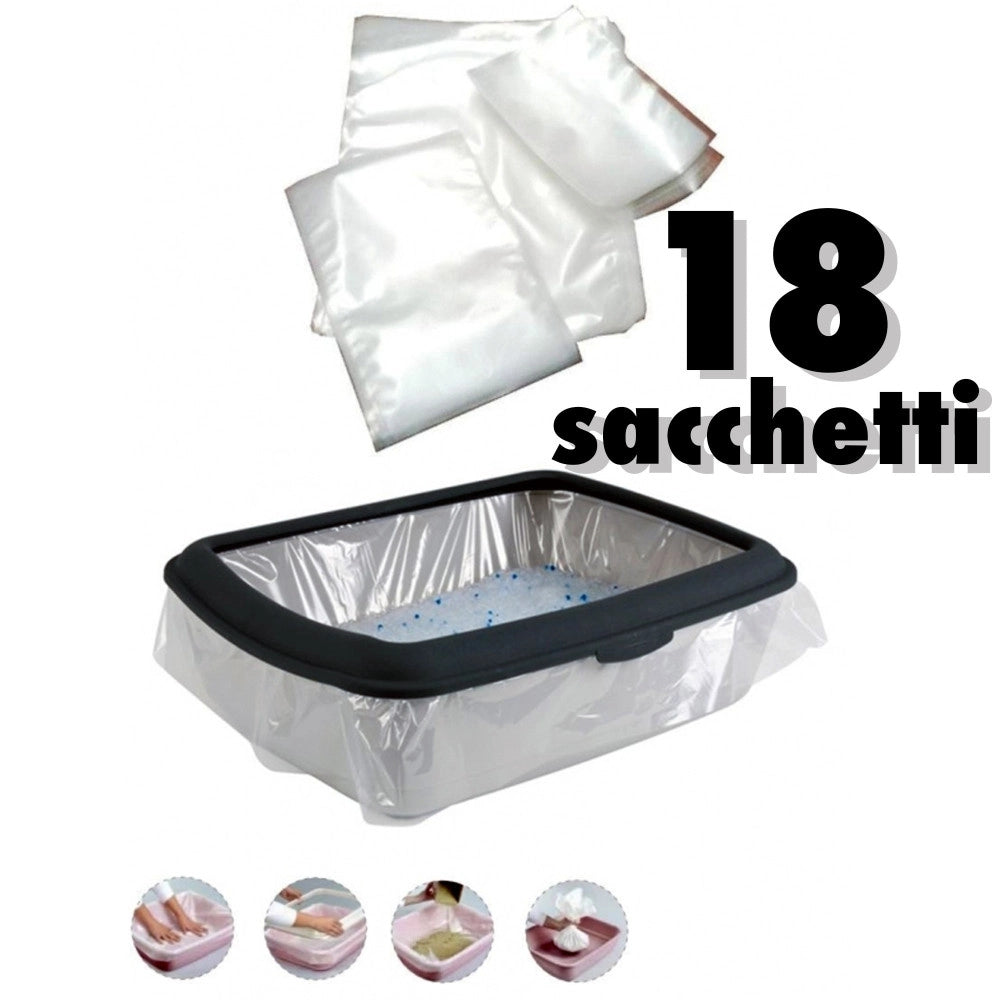 Trade Shop - 18 Sacchetti Di Ricambio Usa E Getta Per Cassetta Lettiera Bustine Igienici -