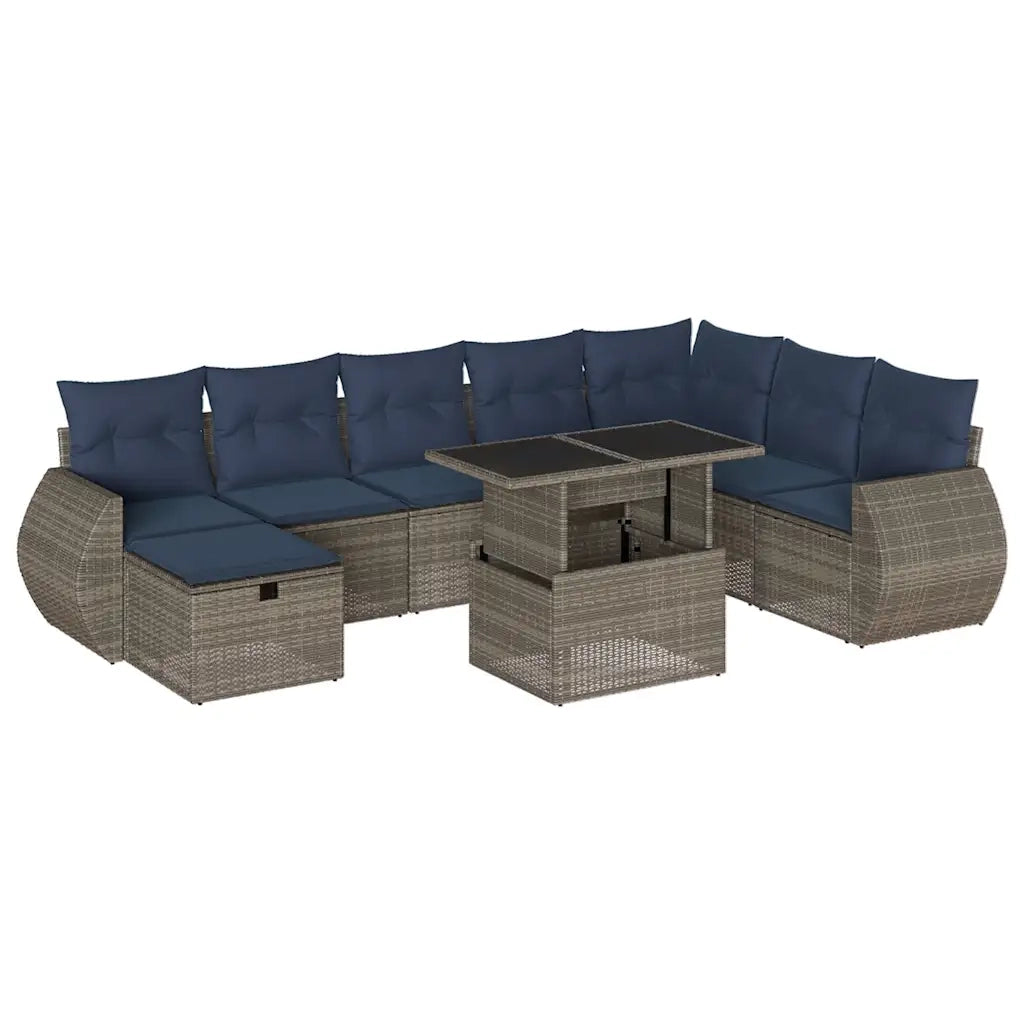 Set Divani da Giardino 9 pz con Cuscini Grigio in Polyrattan 3275191