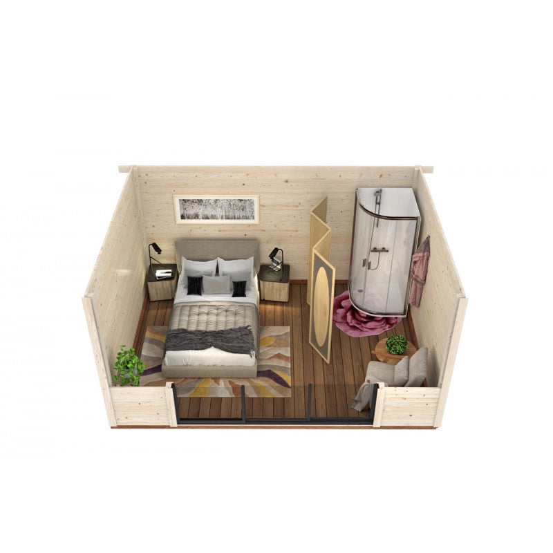 Casetta da giardino in legno 450x330 cm, pareti 28 mm con porta scorrevole vetrata larga, per deposito attrezzi esterno - Esterni da Vivere