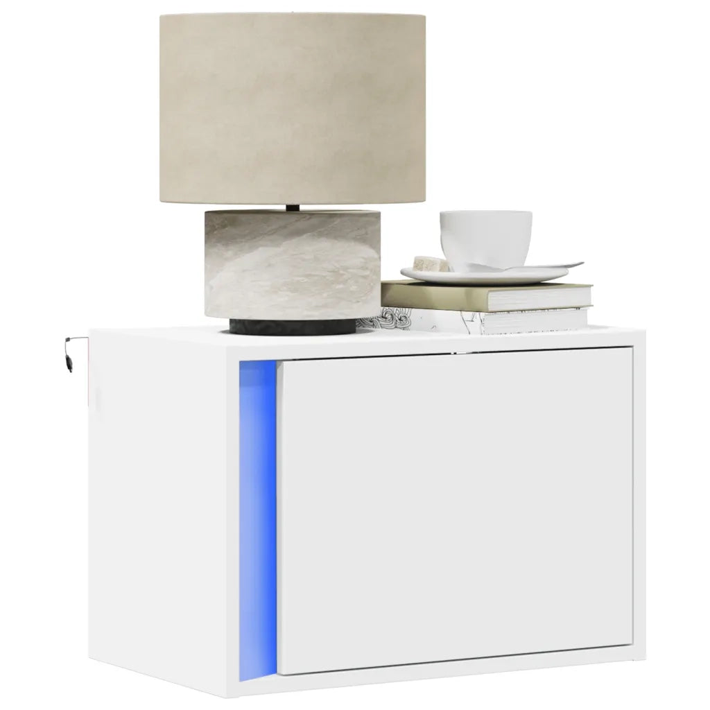 Set di 2 Comodini | Armadio da Notte | Mobiletto da notte a Parete con Luci LED Bianchi