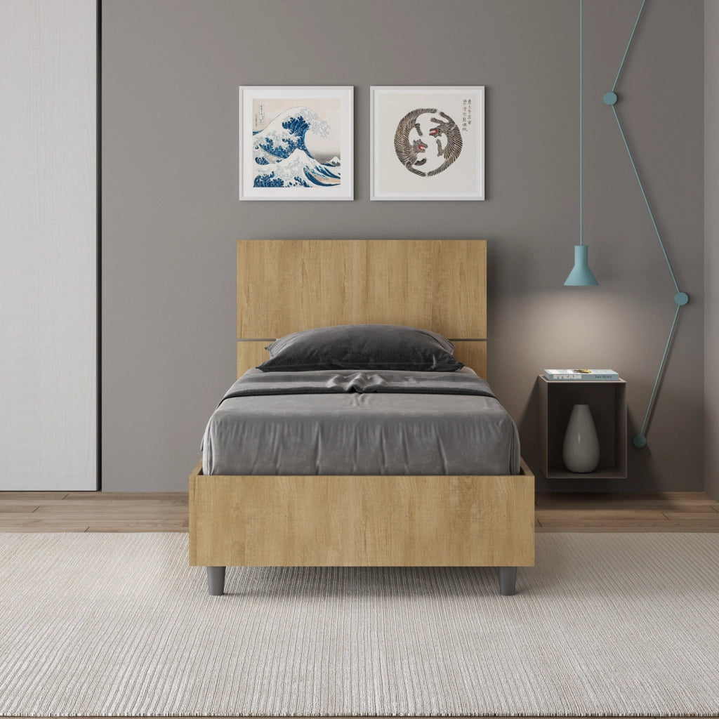 BS COM Letto singolo contenitore 80x190 testata dritta quercia