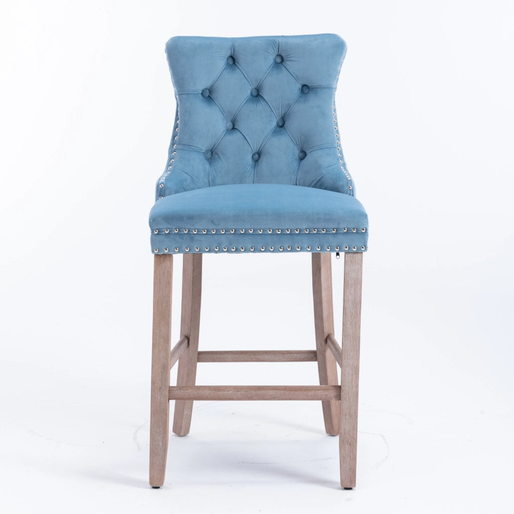 Sgabelli da Bar in Velluto con Gambe in Legno ¨C MINIMAL ¨C Set 2 Pezzi, Azzurro Chiaro