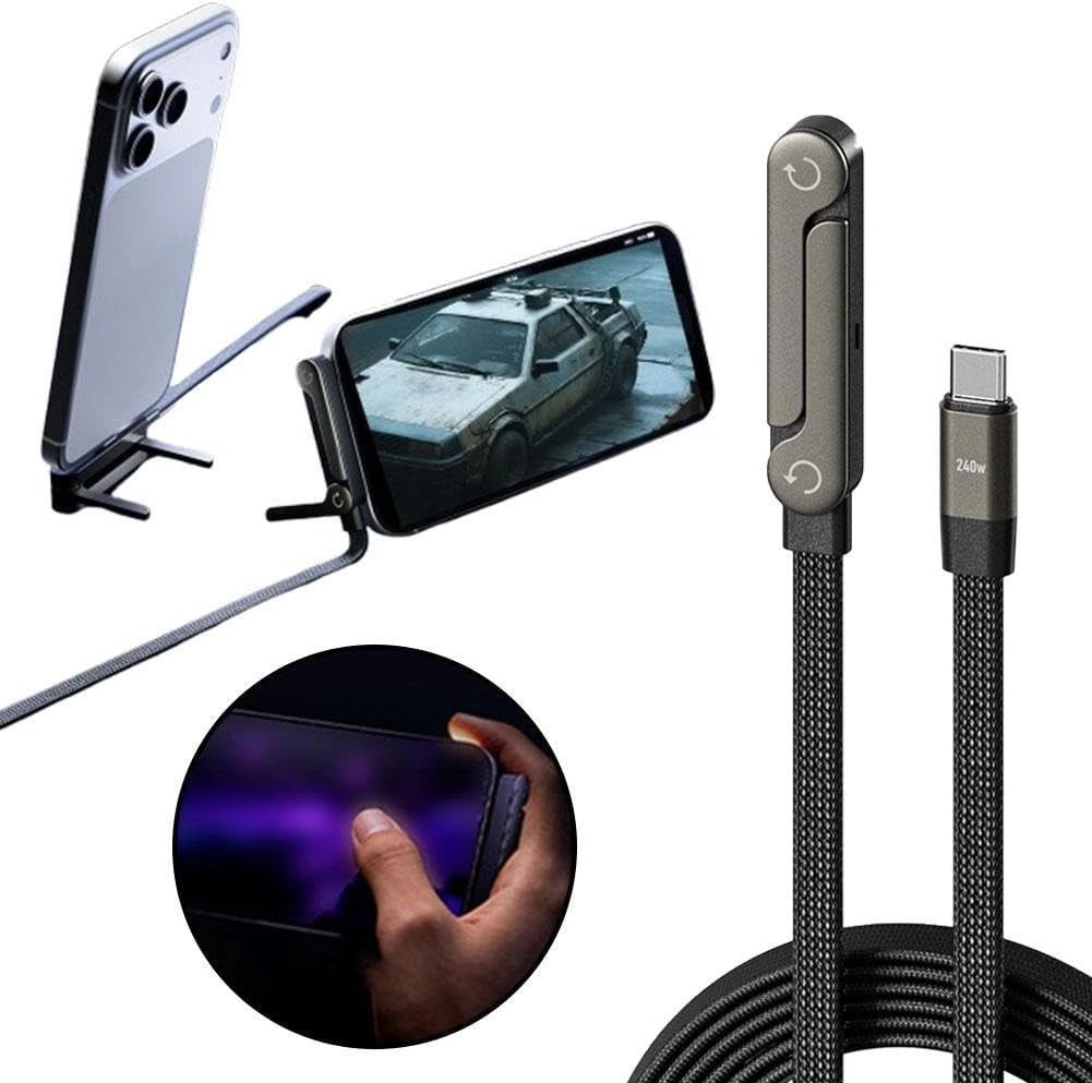 CAVO TYPE-C A TYPE-C 240W FAST CHARGING SUPPORTO SMARTPHONE PIEGHEVOLE NERO DATI