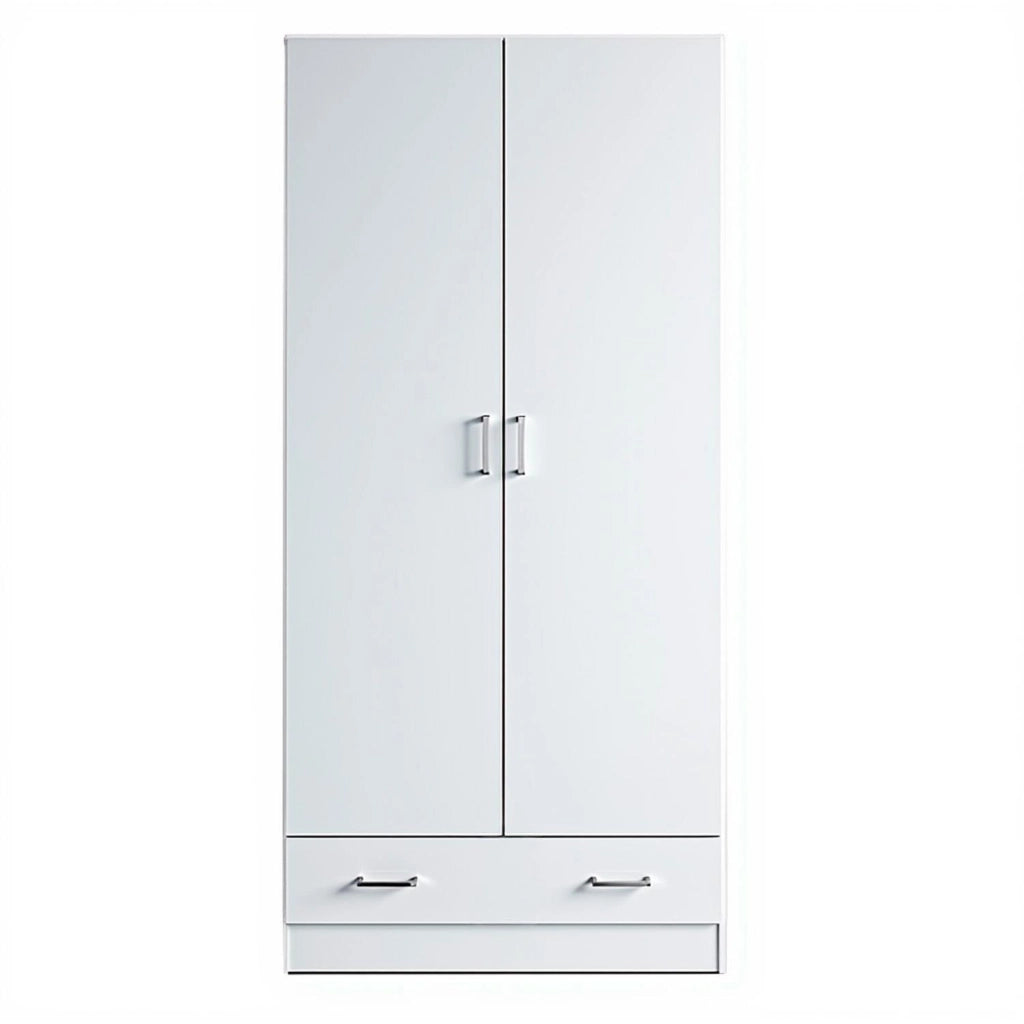 Armadio Multiuso Design Moderno Con 2 Ante E 1 Cassetto Salvaspazio Con Ripiani Interni E Vano Contenitore Per Camera Da Letto O Ingresso 79.4 X 35.7 X 170.4 Cm Bianco