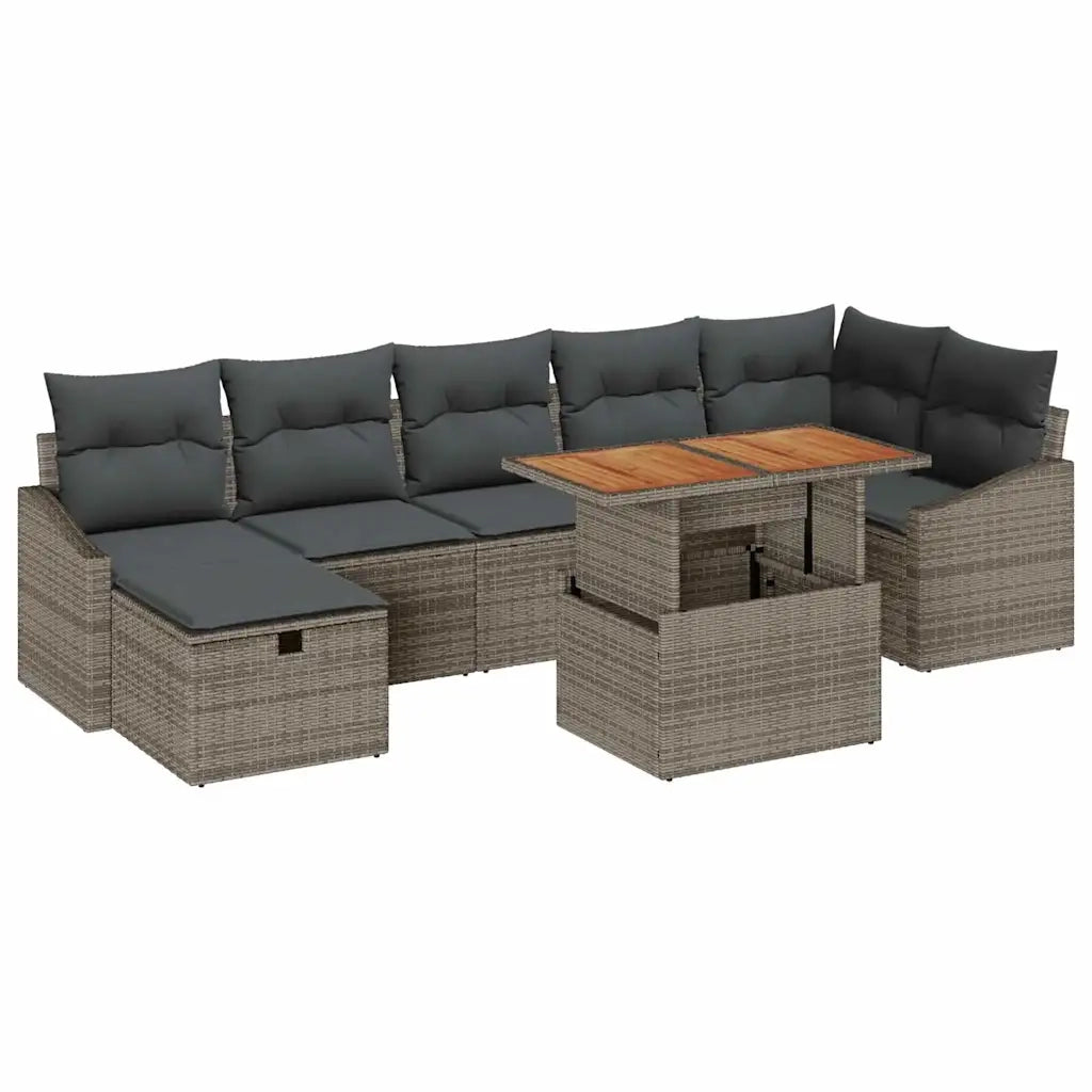 Set Divano da Giardino con cuscino 8 pcs Grigio polyrattan