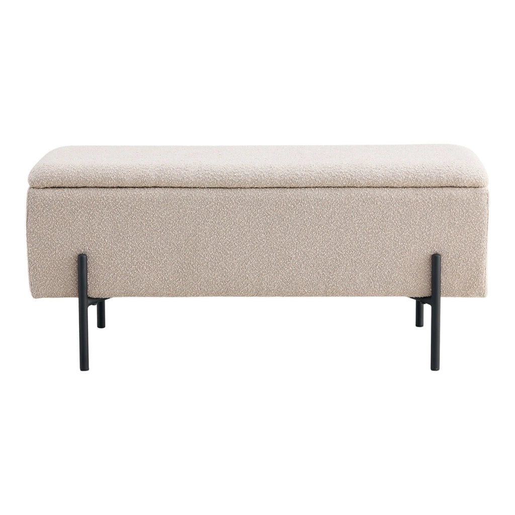 Panchetta Watford con contenitore in bouclé beige, 95 cm