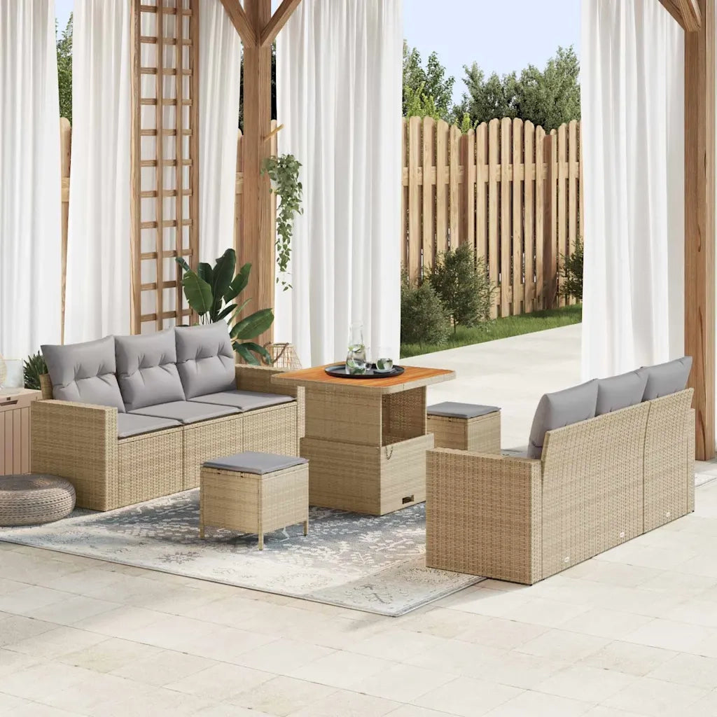 Set Divano da Giardino con cuscino 9 pcs beige e grigio chiaro 3363517