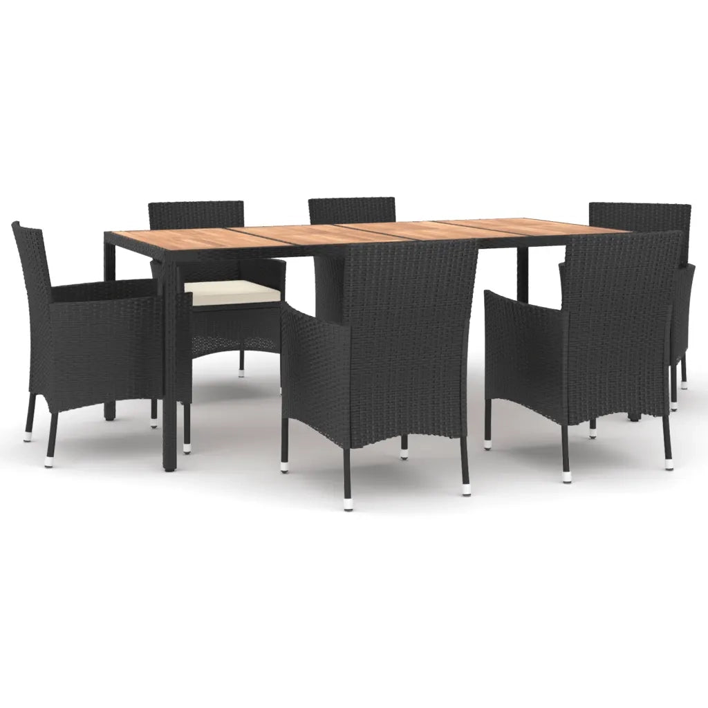 Set da Pranzo da Giardino 7 pz Nero con Cuscini in Polyrattan