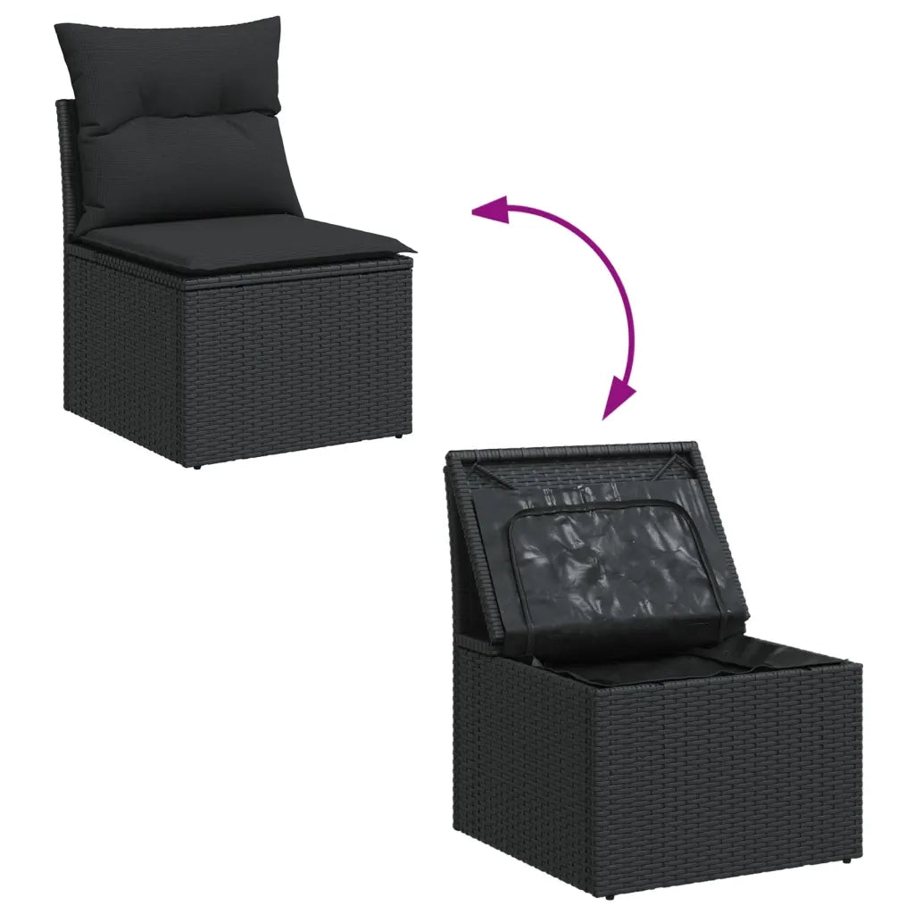 Set Divano da Giardino 6 pz con Cuscini Nero in Polyrattan 3255873