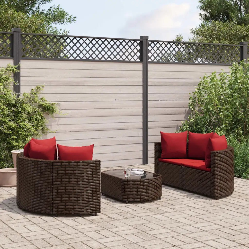 Set Divano da Giardino 5 pz con Cuscini Marrone in Polyrattan