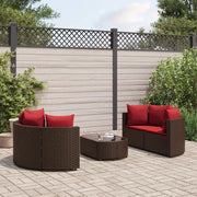 Set Divano da Giardino 5 pz con Cuscini Marrone in Polyrattan