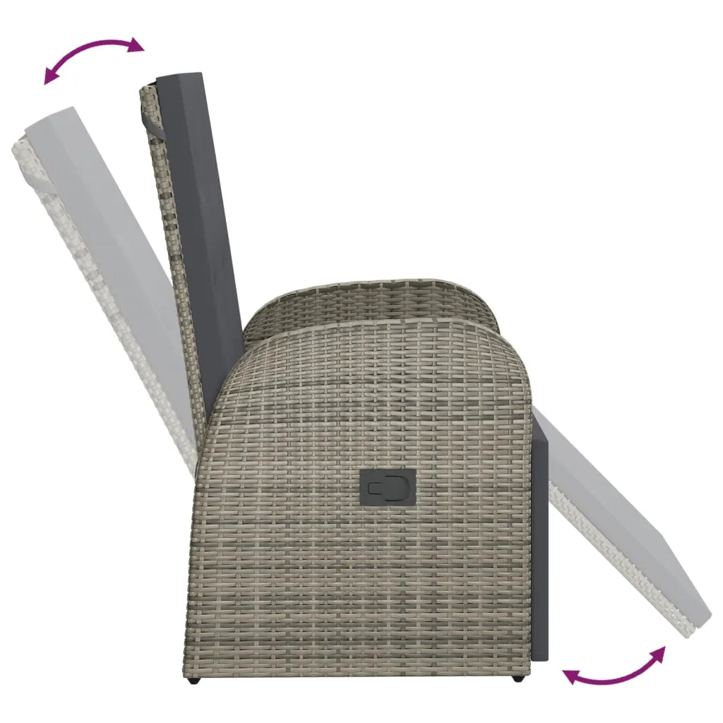 Sedie da Giardino Reclinabili e Cuscini Polyrattan Grigio
