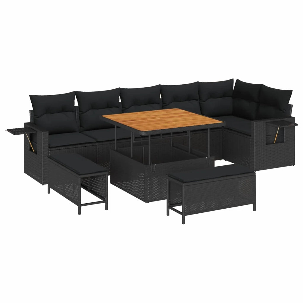 Set Divano da Giardino 9 pcs Nero polyrattan 3361754