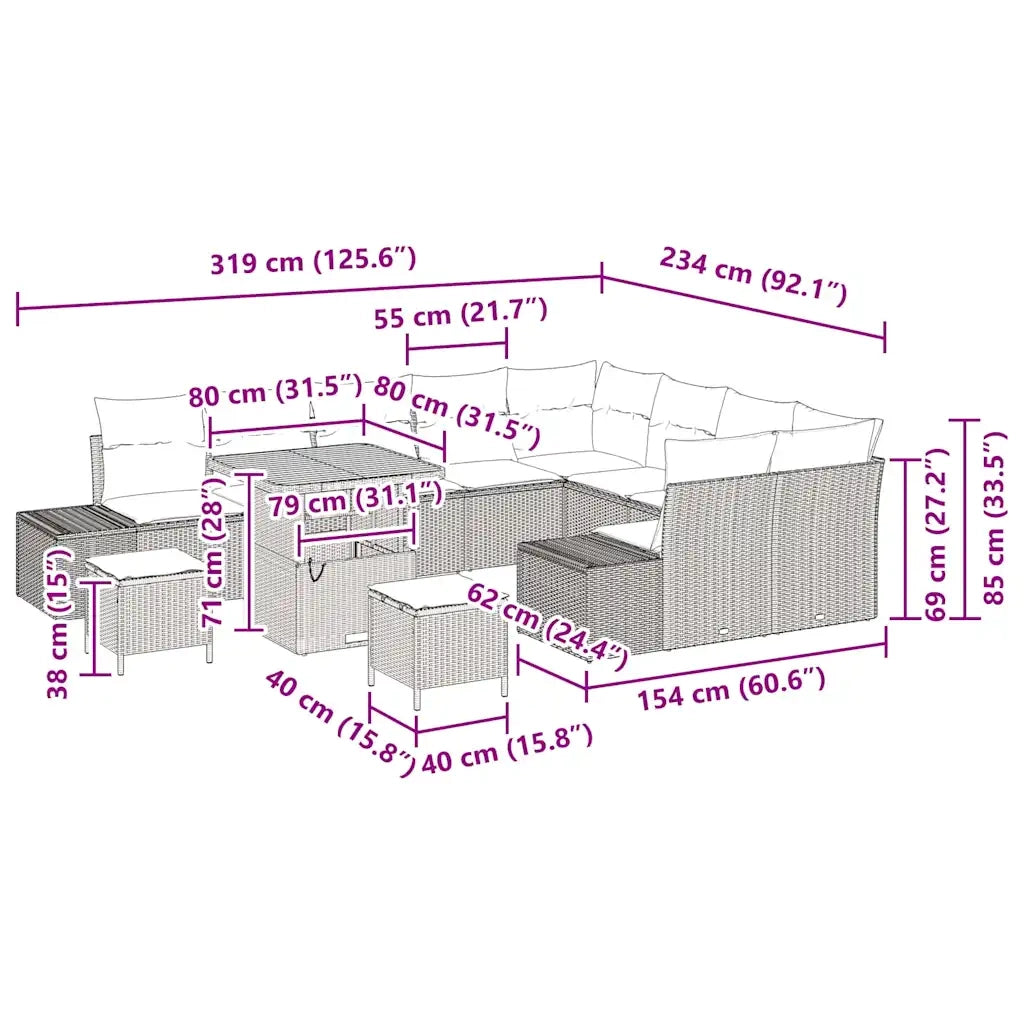 Set Divano da Giardino con cuscino 12 pcs Grigio polyrattan 3362823