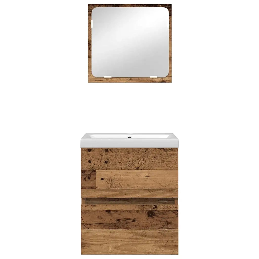 Set di mobili per il Bagno | Armadio da bagno 2 pz Legno Antico e Bianco