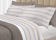Completo Lenzuola Letto 100% Cotone Italy 3027 Disegno Riga Dots - Piazza E Mezza - Beige