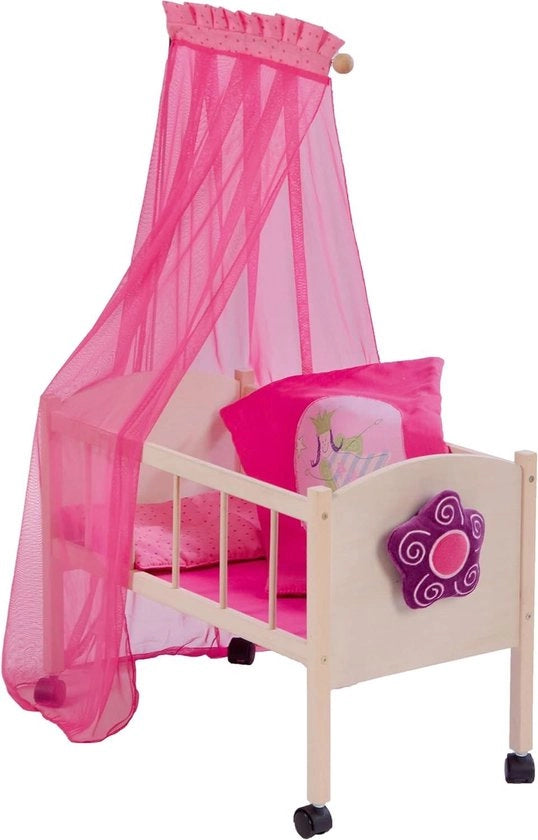 Culla per bambini - Serie Happy Fee - Legno - Set di lenzuola e tenda rossa - Incluso abbigliamento per la culla