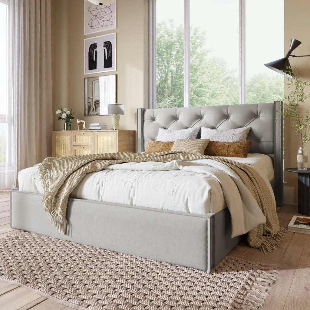LETTO Contenitore 160x200 cm in cotone Grigio Chiaro