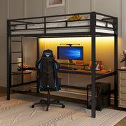 Letto a Soppalco con LED e USB ¨C MINIMAL ¨C Metallo Nero 90x200 cm