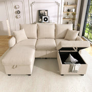 DIVANO 3 posti modulare con 2 pouf contenitore, tessuto corda beige