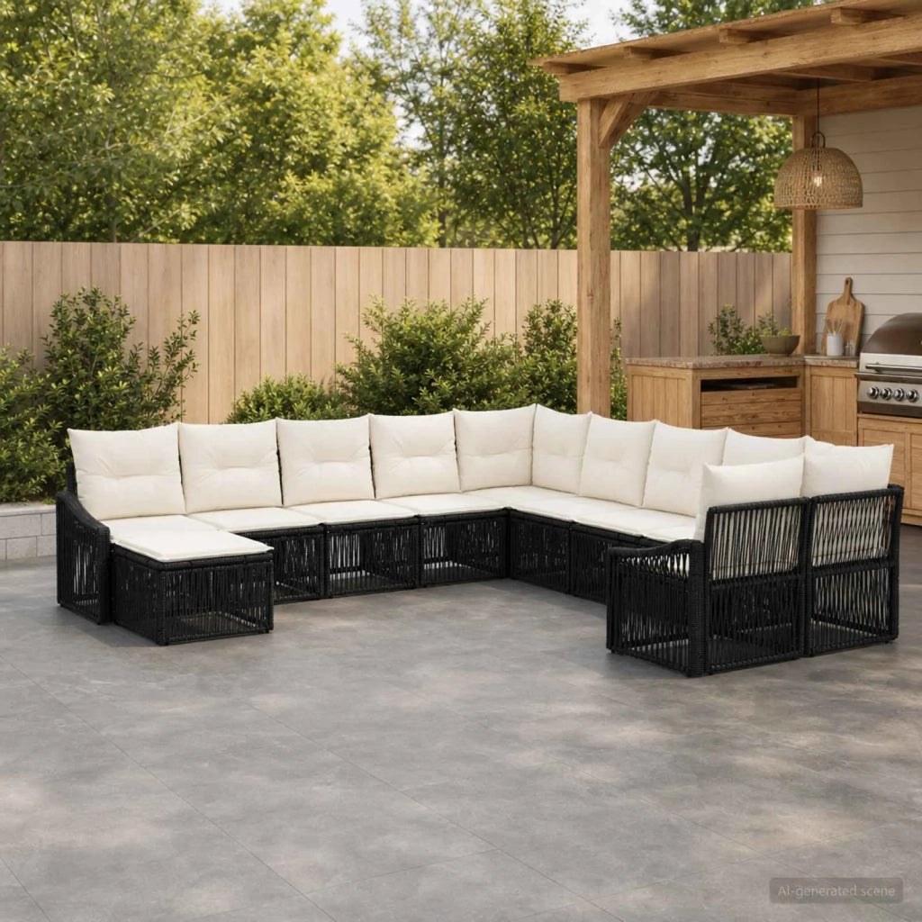 Set Divano da Giardino 11 pz Nero polyrattan 3436204