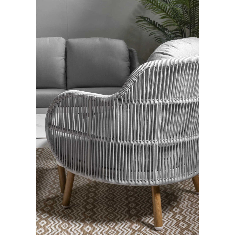 Salotto alluminio Wichita 3 posti bianco con cuscino e corda grigio chiaro