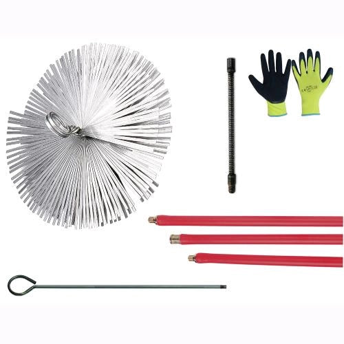 Kit Spazzacamino Pulizia Canne Fumarie 8 Metri con Scovolo in Acciaio Ø35 cm con Guanti in OMAGGIO
