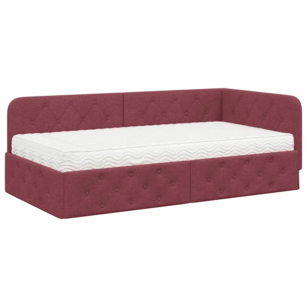 Cornice del letto ad angolo Rosso Vino 100 x 200 cm Tessuto
