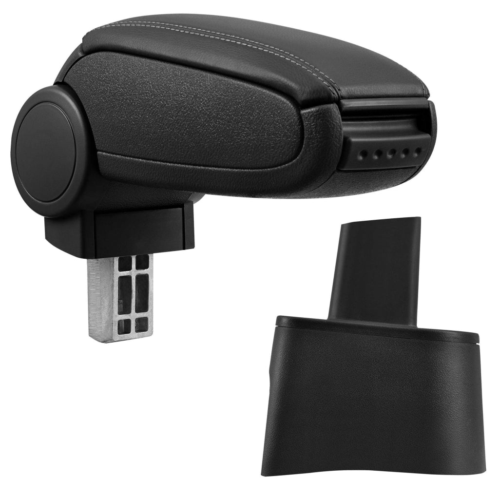 Bracciolo centrale per Seat Ibiza tipo 6L con scomparto imbottito in similpelle nera con cuciture nere 03_0000659