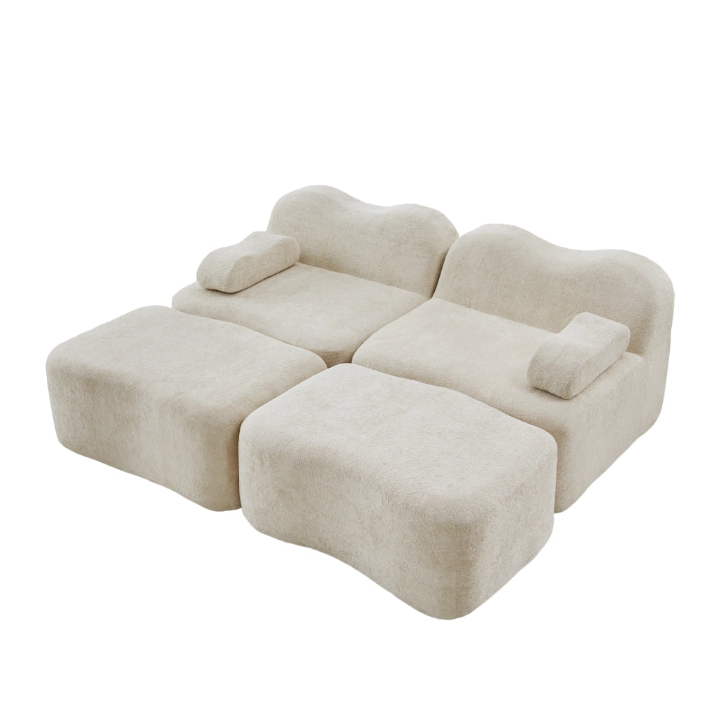 Divano Modulare 2 Posti con Ottomans ¨C MINIMAL ¨C Beige, Tessuto, Braccioli Mobili